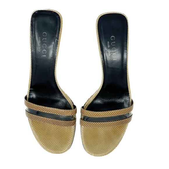 Gucci Y2K vintage Karung PVC Block Heel Neutral Slide Sandals tan size 7.5 - Picture 3 of 14